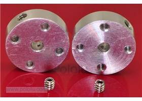 A pair of Pololu universal aluminum mounting hubs for 3 mm shaft